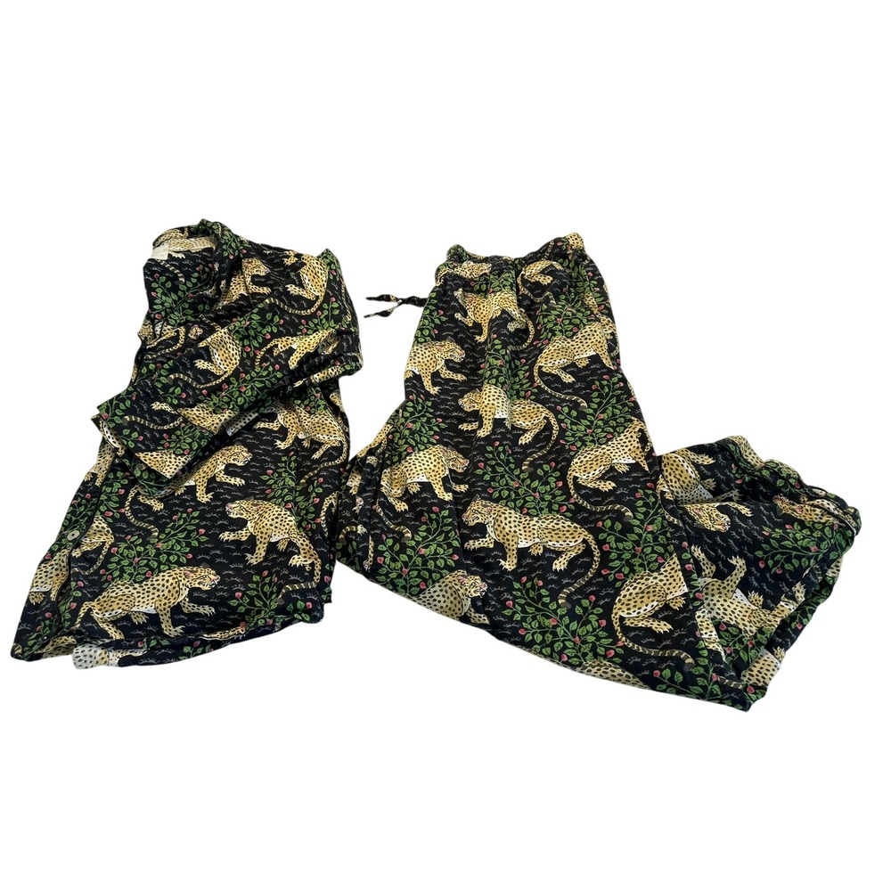 Printfresh Pajama Set Womens 2X Black Leopard Organic Cotton Excellent PJ Set